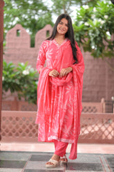 Arihantam Coral Bloom Cotton Anarkali 3-Piece Set